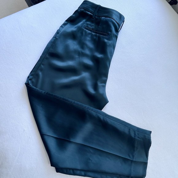 COPY - NWT! High-Waisted Emerald Green BR Silk Pants (Size 14) - Picture 1 of 6